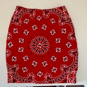 Forever 21 Red Patterned Pencil Skirt
